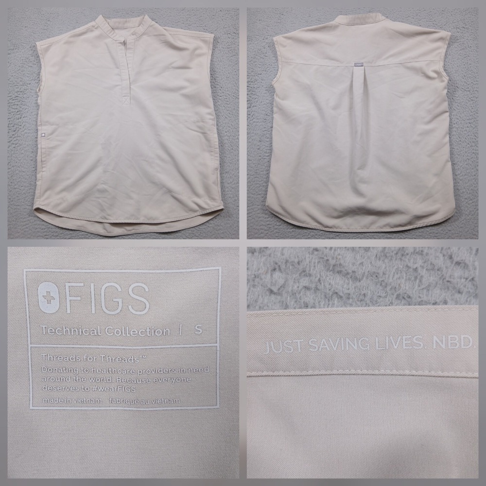 Figs Sleeveless Medical Tunic in Light Beige/Cream